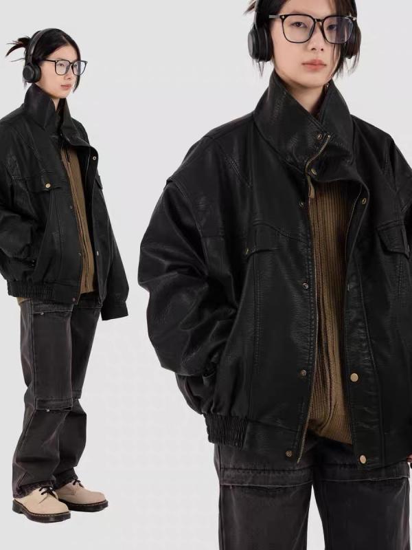 楽天Tanzanジャケット 男女兼用 秋冬 立襟 多数ポケット ポリエステル 宽松 普段使い 通勤 通学 無地 ブラック アウター