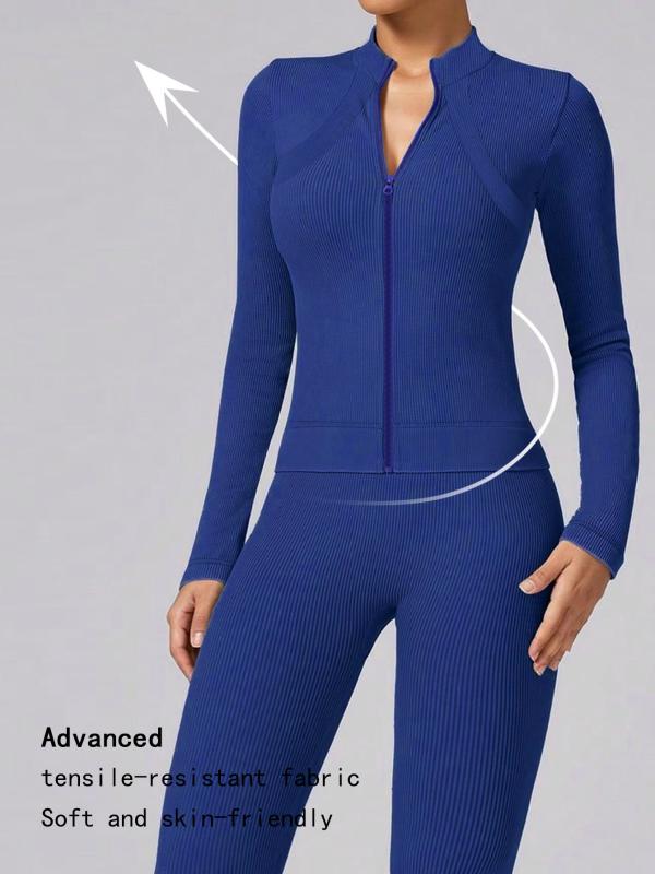 ヨガウェア レディース 長袖 ジップアップ ブルゾン トレーニング ランニング フィットネス ウェア ポリエステル スポーツウェア ブルー