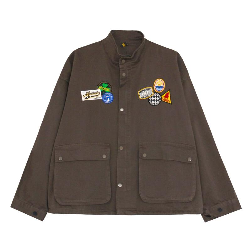 ジャケット 男性用 春物 レトロ 刺繍 ワークジャケット ブルゾン ゆったり アウター 灰色 褐色 ポリエ..
