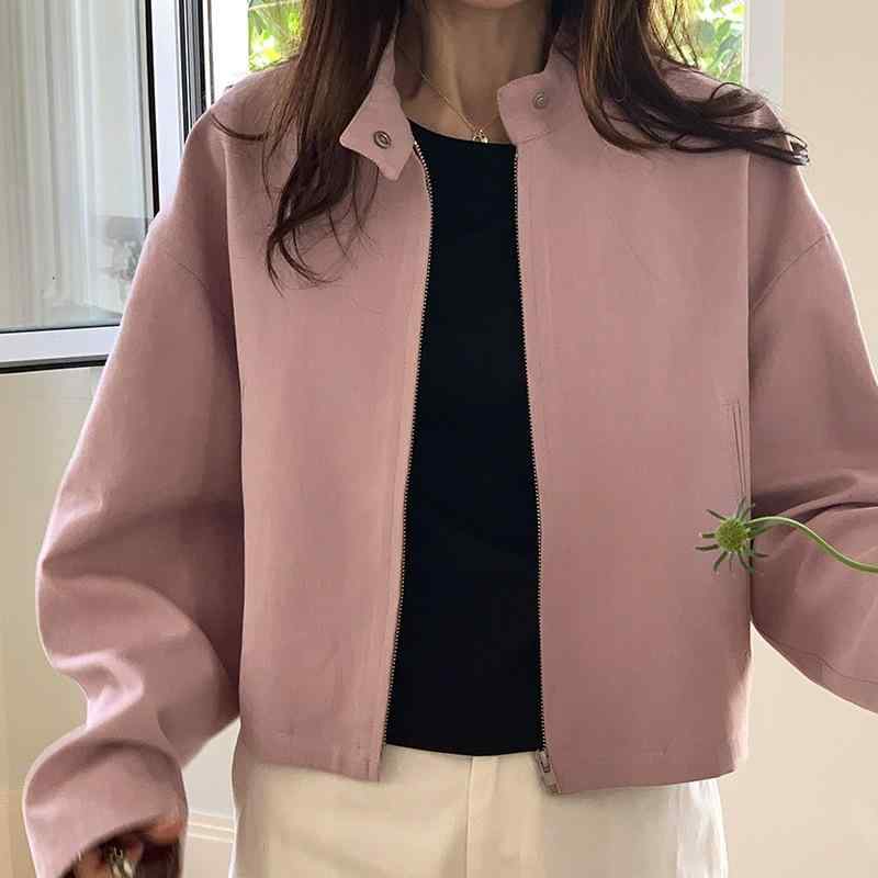 ジャケット レディース 春 ジャケット・アウター テンセル 立襟 ビッグシルエット ジップアップ 日韓ス..