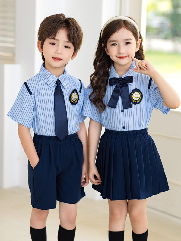 キッズ フォーマルウェア セットアップ 半袖シャツ ブルーストライプ 2点セット 幼稚園 小学生 制服 卒..