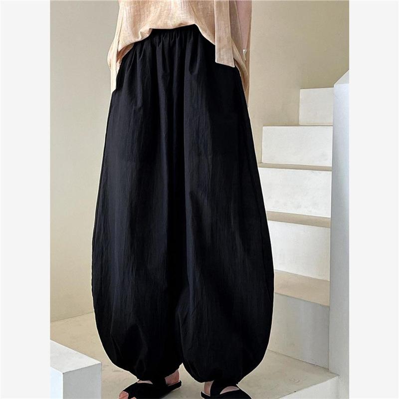 パンツ レディース 大きいサイズ 春秋 ゆったり ランタンパンツ ワイドレッグパンツ シェニール 高見え ブラック M L XL 2XL 3XL 4XL 5..