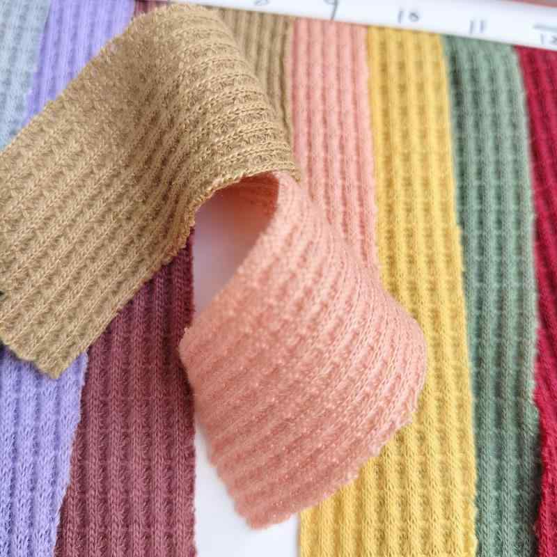 ニット レディース 半袖 トップス ワッフル 吸汗性 ポリエステル 綿 混紡 織り柄 縦縞 ショート丈 カッ..