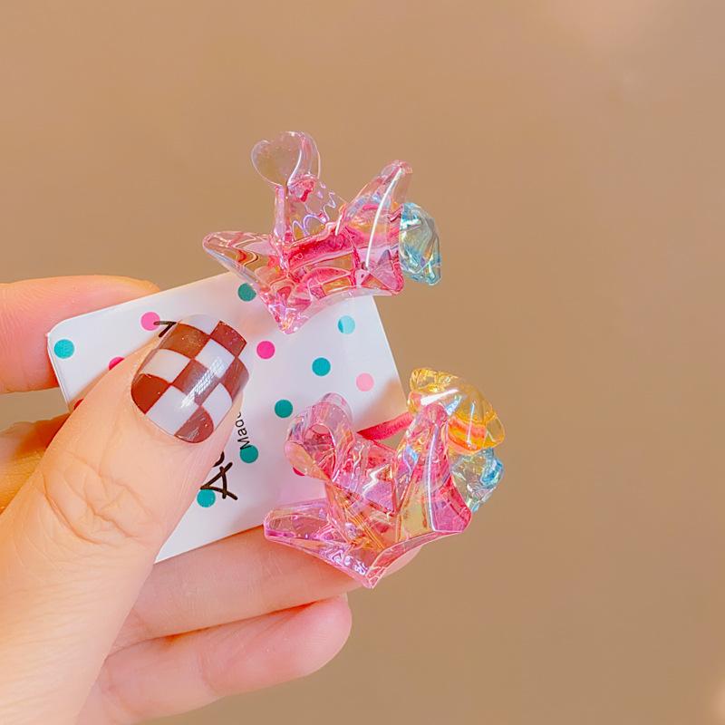 ヘアゴム キッズ 水晶 透明 花柄 クラウン ハート ヘアアクセサリー 女の子 子供 髪飾り 浅ブルー