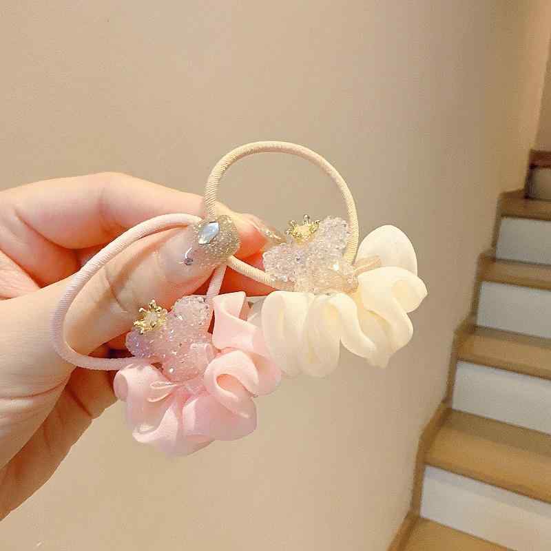 ヘアアクセサリー キッズ 女の子 ヘアゴム 砂糖 小熊 クリスタル チュール 髪飾り ポニーテール 高弾性..