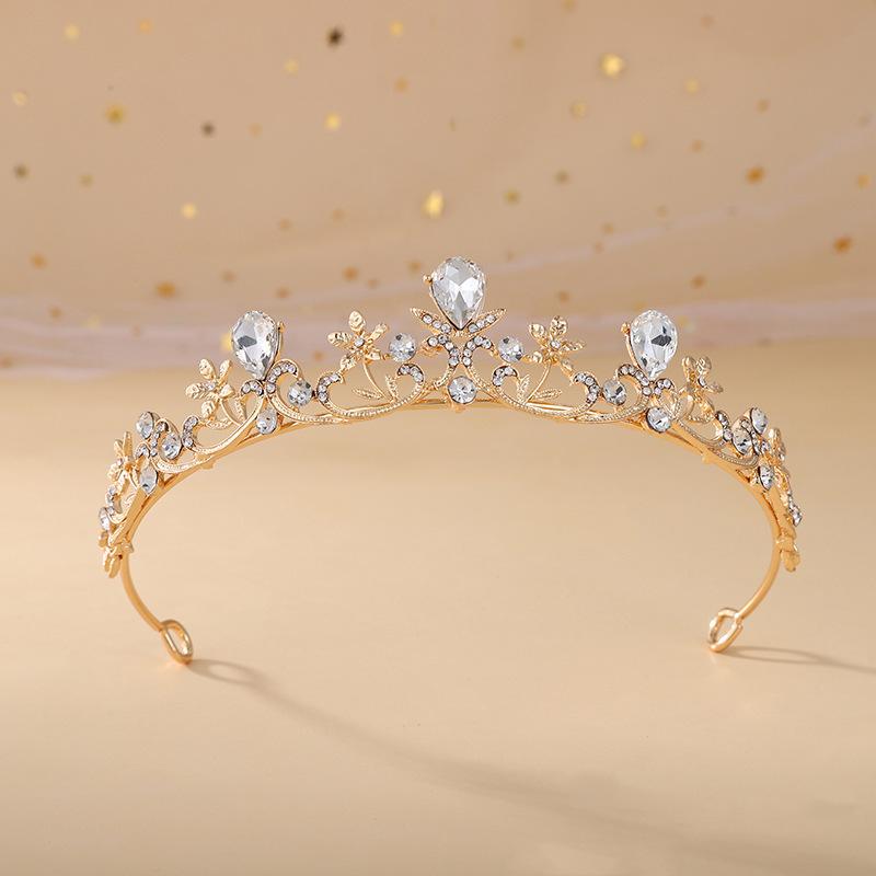 ヘアアクセサリー レディース ブライダル ウェディング ティアラ ジルコニア フラワー ガールズ プリンセス クラウン 結婚式 パーティー 髪飾り ラインストーン KC金 全白钻