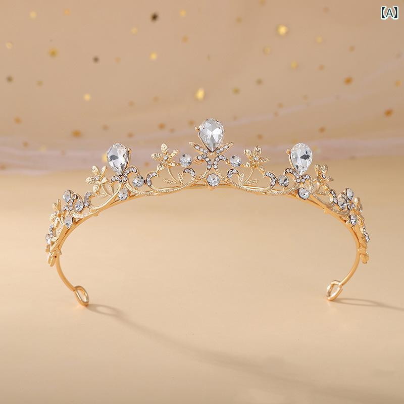 ヘアアクセサリー レディース ブライダル ウェディング ティアラ ジルコニア フラワー ガールズ プリンセス クラウン 結婚式 パーティー 髪飾り ラインストーン KC金 全白钻 2