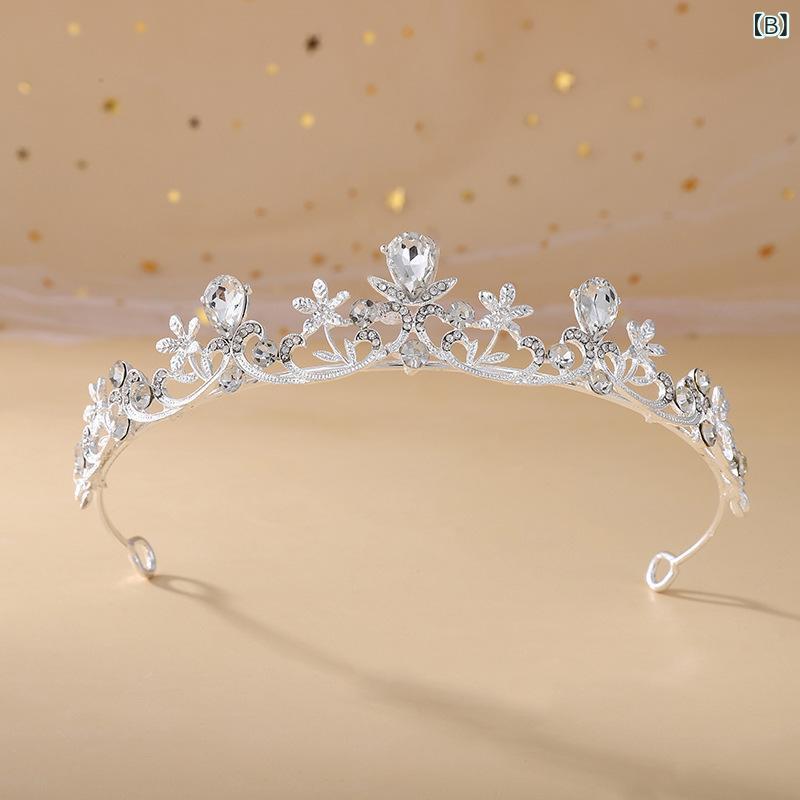 ヘアアクセサリー レディース ブライダル ウェディング ティアラ ジルコニア フラワー ガールズ プリンセス クラウン 結婚式 パーティー 髪飾り ラインストーン KC金 全白钻 3