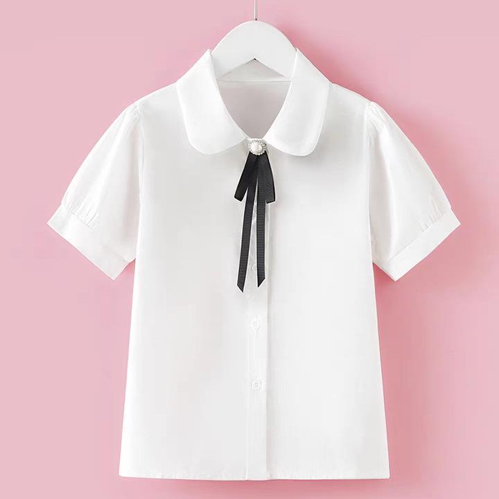 シャツ キッズ 女児 子供服 半袖 白シャツ ブラウス 綿100% 学院風 発表会 演奏会 フォーマル 春夏