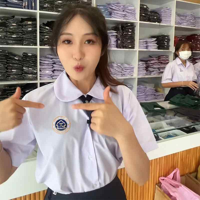 シャツ レディース 春夏 男性用 スクールシャツ 制服風 トップス 半袖 綿 翻领 刺繍 紫 パープル カジ..