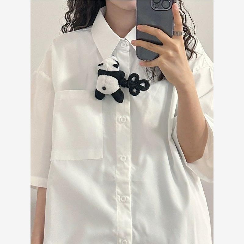シャツ レディース 半袖 夏 ゆったり かわいい パンダ アメカジ レトロ デザイン 国風 新中国スタイル ..