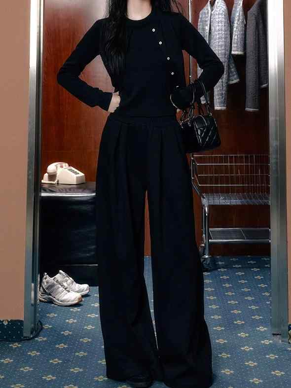 パンツ レディース 刺繡デザイン ワイドレッグパンツ 高見え 美脚 ゆったり ストレートパンツ カジュアル 韓国風 ウエストゴム 普段使..