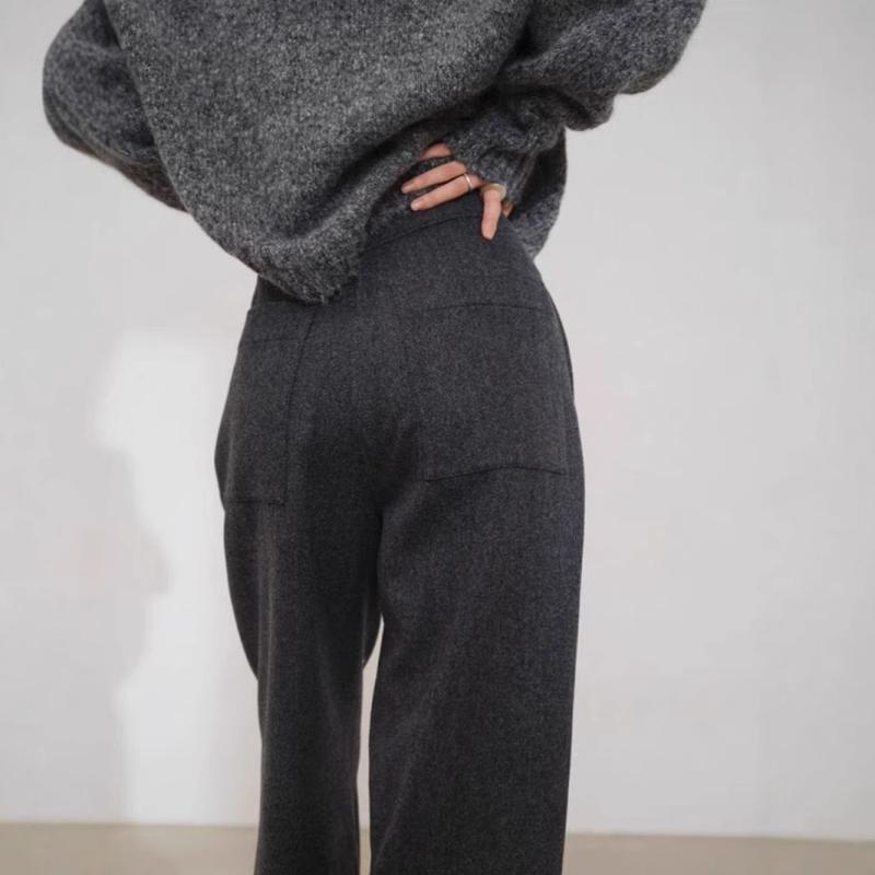 パンツ レディース 秋冬 高腰 グレー系 毛呢 ワイドパンツ ストレート 通勤 オフィス きれいめ 美脚 厚手 伸縮性 ポリエステル