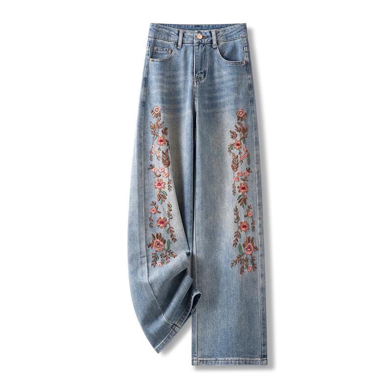 デニム レディース パンツ ジーンズ ワイド ストレート 高見え 高身長 薄手 春夏 カジュアル 韓国風 刺..