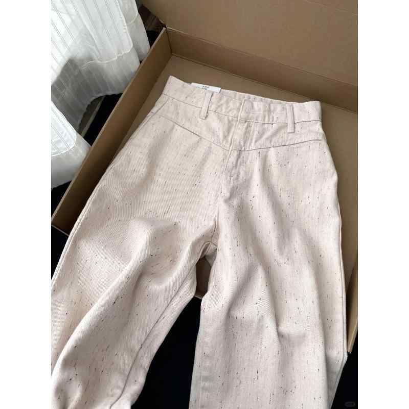 デニム レディース ジーンズ パンツ ストレート 刺繡 ハイウエスト ゆったり 梨体型 体型カバー スタイ..