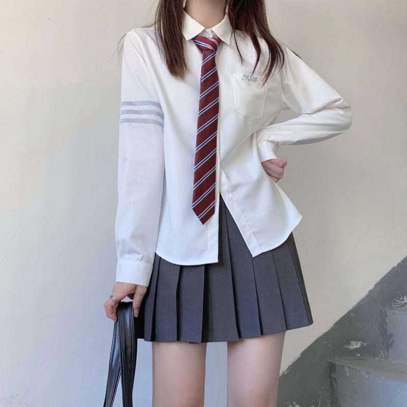 シャツ レディース JK制服 長袖ブラウス スクールシャツ 女子制服 学生服 高校生 中学生 通学 コットン