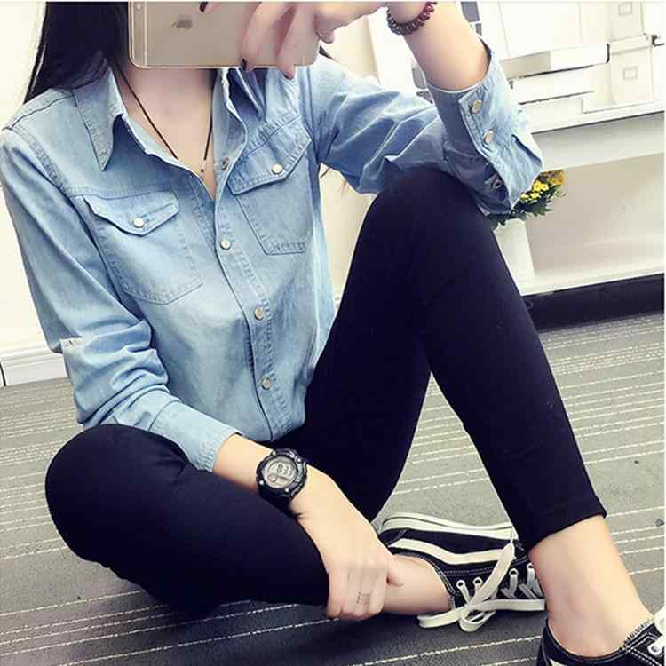 シャツ レディース 長袖 デニム コットン チュニック カジュアル 普段使い 韓国風 トップス ブルー S M..