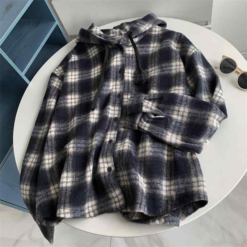 シャツ レディース 春秋 格子柄 コットン 長袖 フード付き ブラウス トップス ゆったり 普段使い かわ..