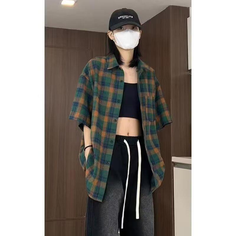 シャツ レディース 春夏 Vネック 半袖 絹光沢 コットン ストライプ ゆったり 韓国風 カジュアル トップ..