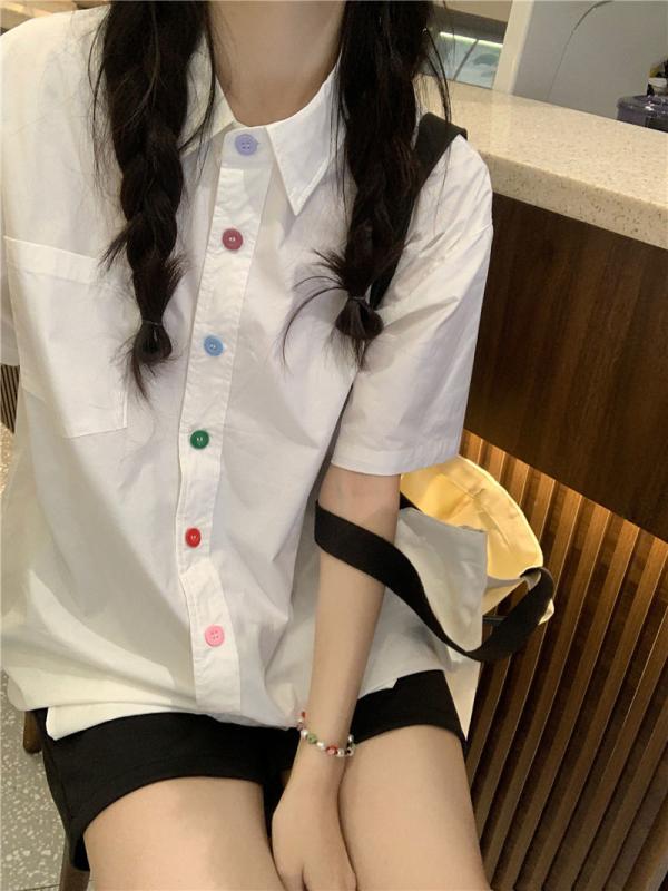 シャツ レディース 春夏 半袖 トップス 白 プリンセススリーブ ゆったり 大きめ 襟付き シニール オフ..