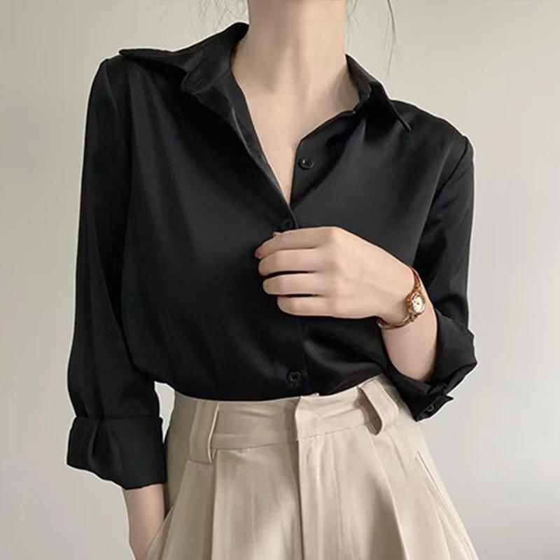 シャツ レディース 長袖 ブラウス 白 サテン トップス 春秋 重ね着 デザイン オフィス 通勤 きれいめ ..