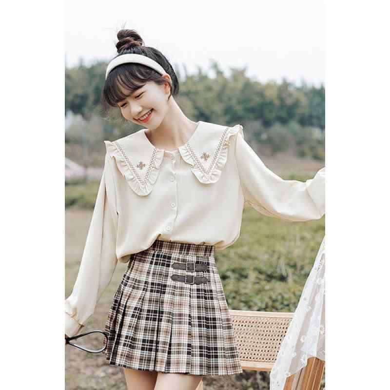 シャツ レディース 長袖 2025 春物 新作 刺繡 襟付き 杏色 ゆったり トップス 普段使い 通勤 オフィス ..