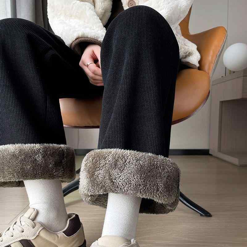 綿パンツ レディース 秋冬 裏起毛 あったか ワイドレッグパンツ コーデュロイ ストレートパンツ 高見え..