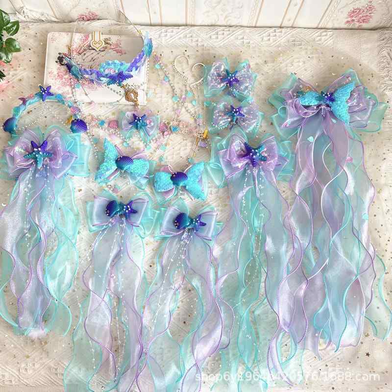 ヘアアクセサリー 子供用 人魚 姫 ヘッドドレス 髪飾り レース リボン ラインストーン かわいい ヘアク..