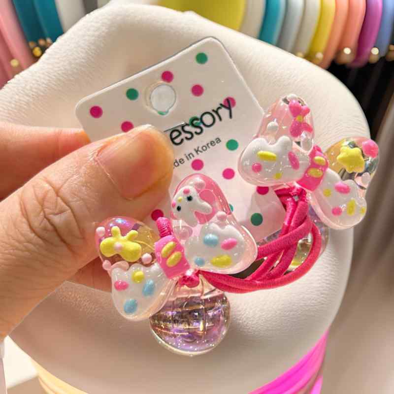 ヘアゴム 子供 女の子 手描き風 バタフライ リボン ヘアアクセサリー かわいい パステルカラー 髪留め ..