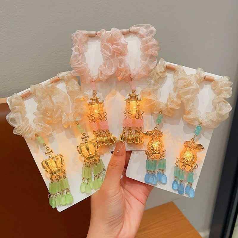 ヘアアクセサリー 子供 古風 うさぎ クラウン 宮灯 LED 発光 チュール ヘアゴム ヘアバンド かわいい ..