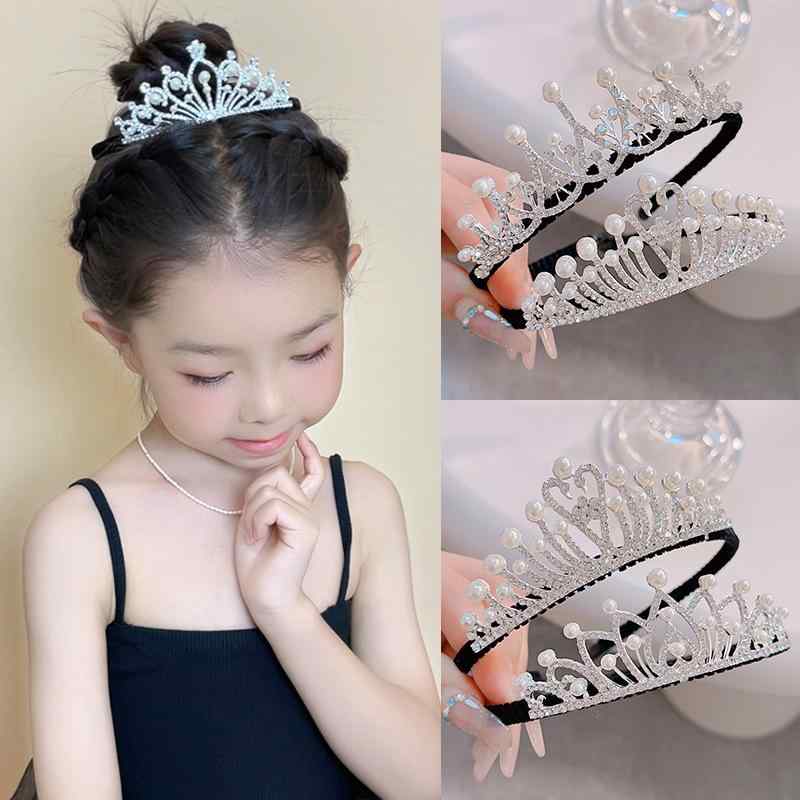 ヘアアクセサリー 子供用 プリンセス クラウン カチューシャ パール 合金製 誕生日 ギフト 発表会 ファ..