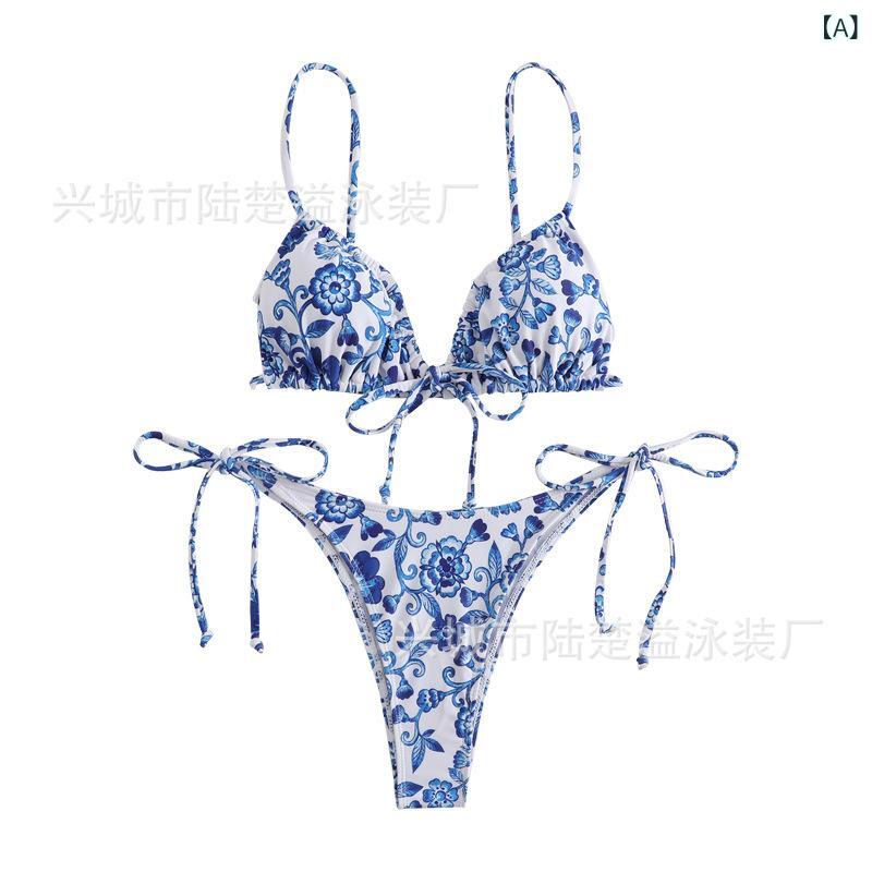 水着 レディース セパレート 小花柄 ビキニ 3点セット かわいい 体型カバー ホルターネック ビーチウェ..