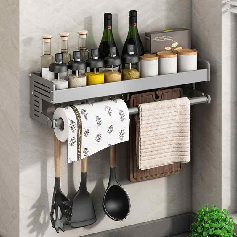 キッチン収納ラック 壁掛け式 スパイスラック 調味料ラック 多機能収納棚 ウォールラック アルミ製 30c..