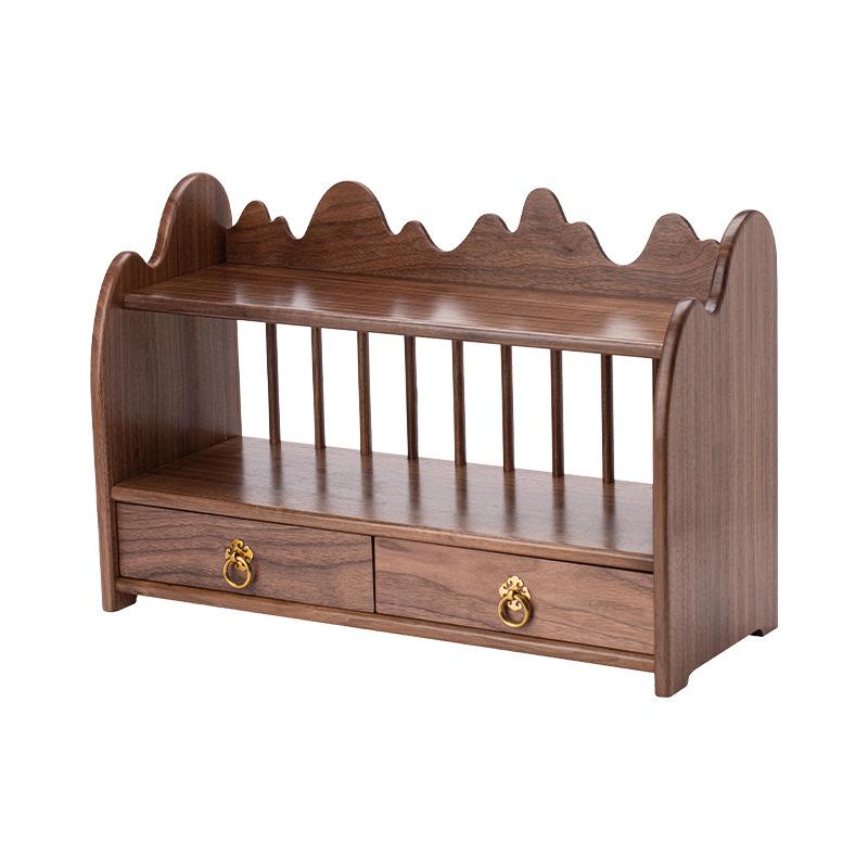 収納家具 デスク上置棚 木製 卓上収納ラック スパイスラック 中華風 3段 胡桃木 無垢材 ミニ飾り棚 リ..