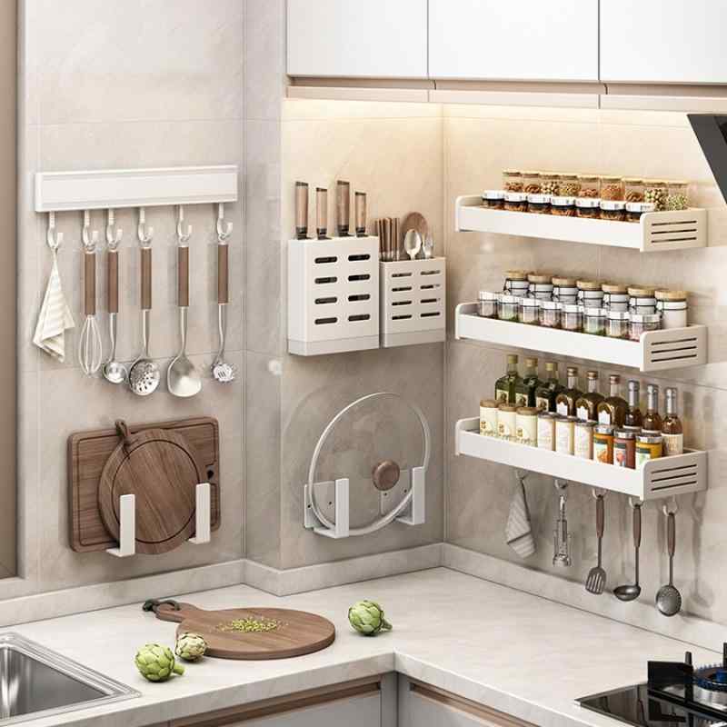 キッチンラック レディース 壁掛け スパイスラック 調味料ラック ツールラック 包丁スタンド まな板ス..