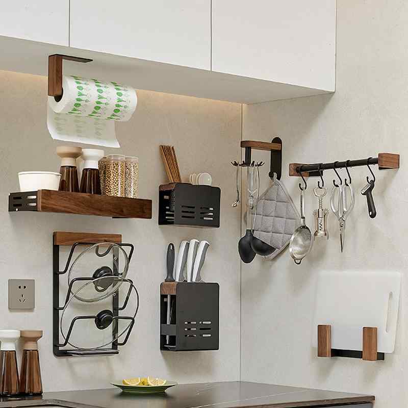 収納ラック ホーム用品 多機能ラック キッチン収納棚 壁掛け 胡桃木調味料ラック スパイスラック 箸立..