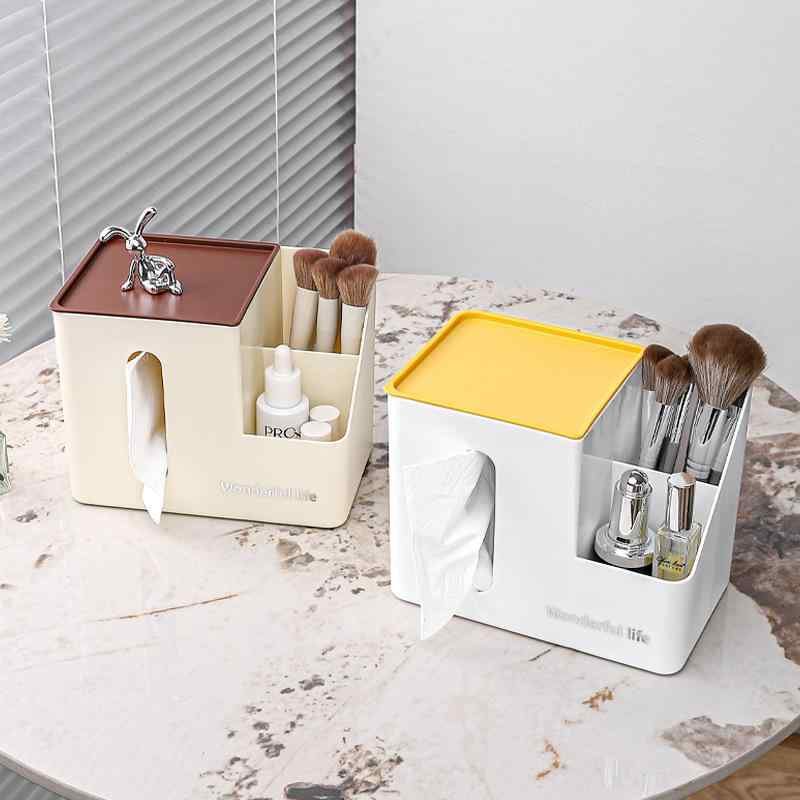 Paper Holders - 紙ナプキンケース 卓上 ペーパーナプキンホルダー キッチンペーパー ホルダー 多用途 リビング ダイニング 寝室 洗面所 収納用品 ブラウン イエロー系