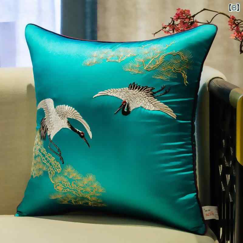 クッション クッションカバー 抱き枕 枕カバー 新中式 刺繡 鶴柄 シルク PP綿 リビ...