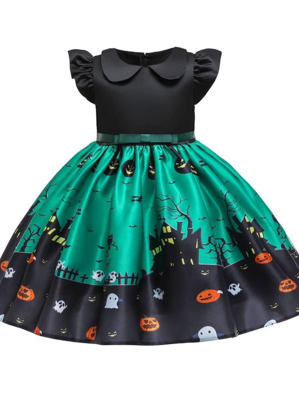 ワンピース 子供 女の子 ハロウィン クリスマス プリンセスドレス 発表会 演奏会 フォーマル 飛飛袖 Aライン 花柄 イベント パーティー 衣装 膝丈 チュールスカート 春夏秋冬 かわいい 110cm 120cm 130cm 140cm 150cmの商品画像