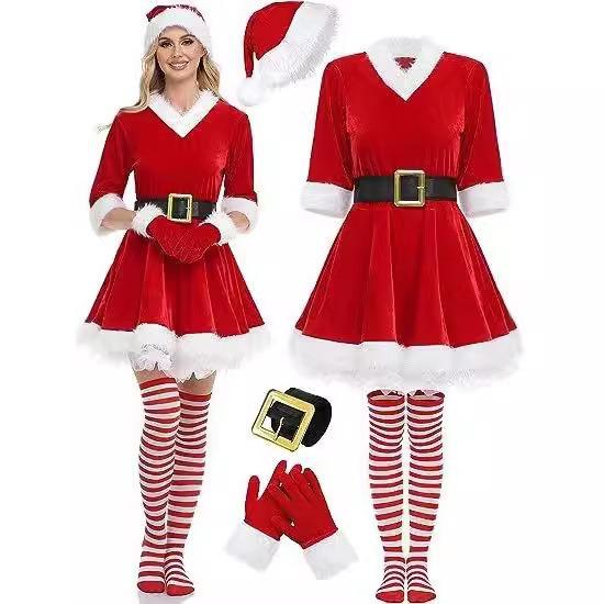 ワンピース 子供 女の子 クリスマス 赤色 コスチューム Aライン 長袖 チュール 膝丈 発表会 舞台 練習着 演出服 movement セットアップ 8歳以上 140cm以上 欧米風 付属品なしの商品画像