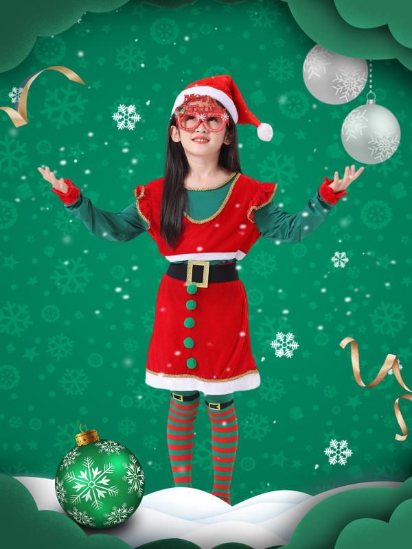 クリスマス コスチューム 女の子 子供 バレエ 発表会 衣装 5点セット かわいい 公演 舞台用 プリンセス ポリエステル