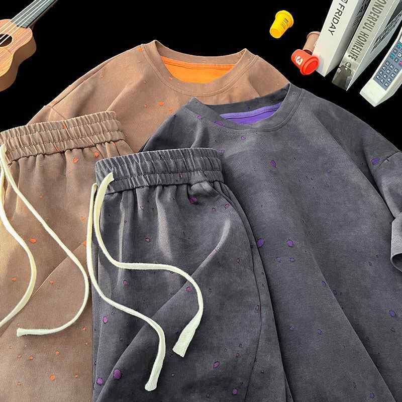 Tシャツ メンズ 男性用 上下セット 薄手 コットン混紡 半袖 ハーフパンツ 5分丈パ...