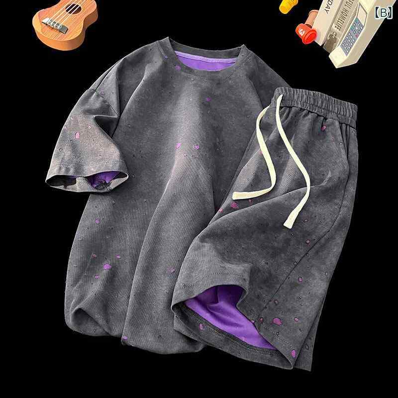 Tシャツ メンズ 男性用 上下セット 薄手 コットン混紡 半袖 ハーフパンツ 5分丈パ...