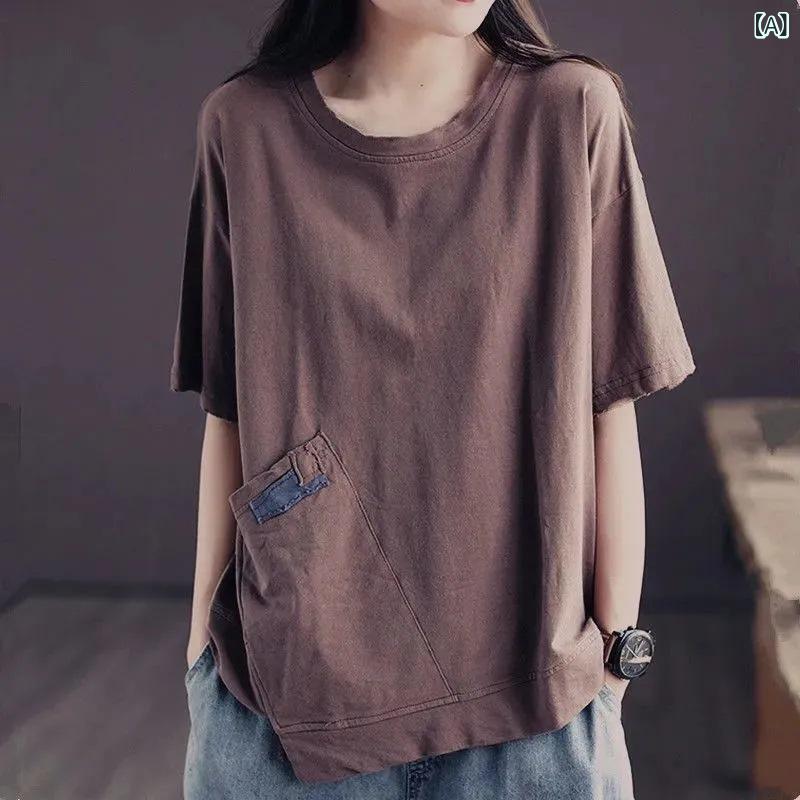 Tシャツ レディース 半袖 レトロ 韓国風 ゆったり 大きいサイズ 母親 おしゃれ プルオーバー トップス 春夏 tanzan-shop-10958707 Tanzan サンプル画像2