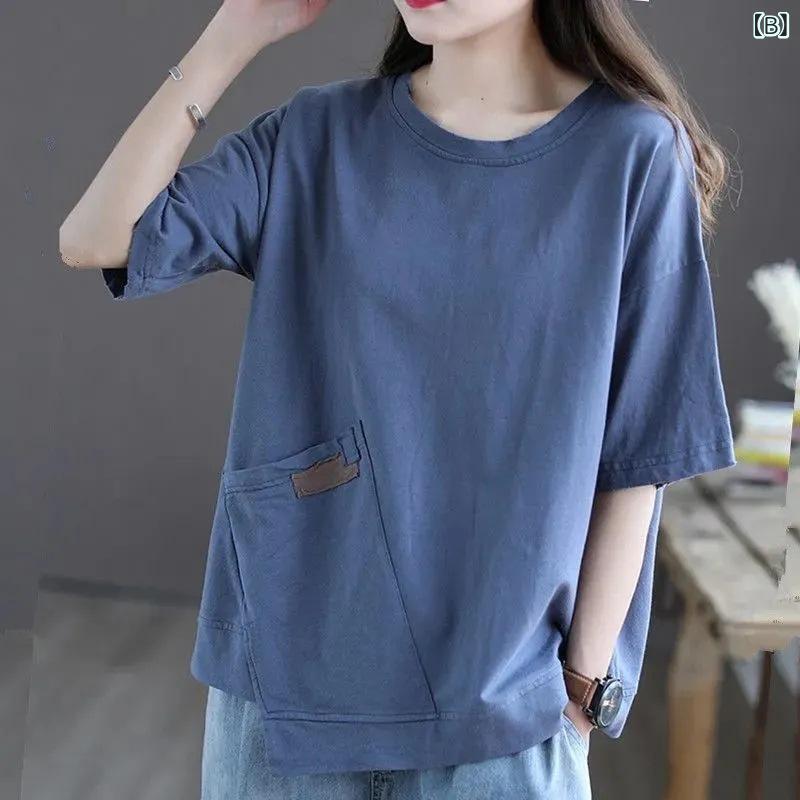 Tシャツ レディース 半袖 レトロ 韓国風 ゆったり 大きいサイズ 母親 おしゃれ プルオーバー トップス 春夏 tanzan-shop-10958707 Tanzan サンプル画像3