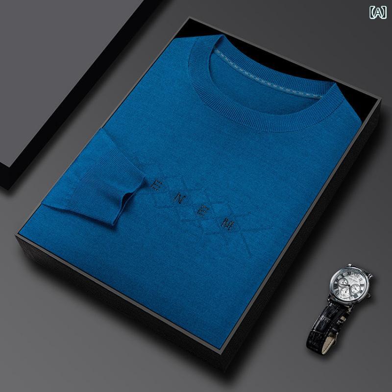 メンズ トップス ニット セーター 長袖 針抜き 柔らかい ポリエステル 薄手 丸首 Tシャツ クルーネック ゆったり 大きいサイズ パパ 父親 おじいちゃん プレゼント ギフト 贈り物 カジュアル ビジネス 通勤 通学 シニア 50代 青 赤 灰 黒 tanzan-shop-11028695 Tanzan サンプル画像2