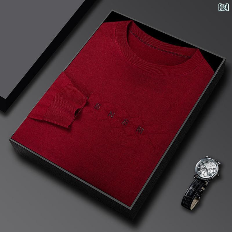 メンズ トップス ニット セーター 長袖 針抜き 柔らかい ポリエステル 薄手 丸首 Tシャツ クルーネック ゆったり 大きいサイズ パパ 父親 おじいちゃん プレゼント ギフト 贈り物 カジュアル ビジネス 通勤 通学 シニア 50代 青 赤 灰 黒 tanzan-shop-11028695 Tanzan サンプル画像3