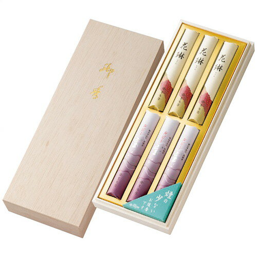 【ギフト包装・のし紙無料】花琳・ルビー宝 線香アソート木箱短寸6束 28(A4)