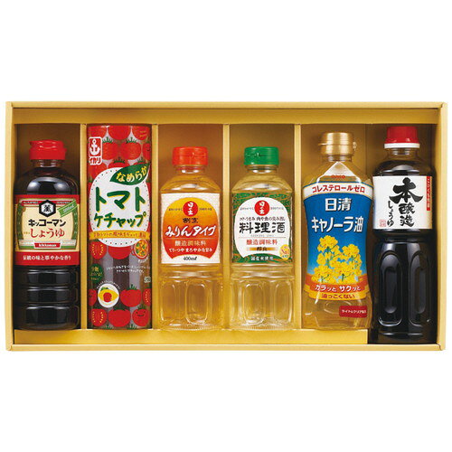 ●紙袋のご用意はできません。 ●ギフト商品のため納品書は同梱されません。 ●メーカー都合により、デザイン・内容等が変更になる場合がございます。 ●ご注文者様宛以外へ発送の場合、お届け先様の転居・住所不明・長期不在などが発生した際は商品をご依頼主様へ転送させていただきます。 出番の多い調味料のセット ■日清キャノーラ油350g・キッコーマンこいくちしょうゆ・サンビシ本醸造しょうゆ各500ml・イカリなめらかトマトケチャップ280g・日の出料理酒・日の出割烹みりんタイプ各400ml各1本 ■箱サイズ:45.3×7.5×25.5cm 【用途】 引出物 結婚内祝 婚家 結婚祝 出産内祝 出産祝 仏事 快気 新築 記念 贈答 お返し お祝い 御祝 香典返し 法事 法要 引越し 新築祝い お中元 お歳暮　敬老の日 還暦 賀寿 母の日 父の日 自分へのご褒美　自分へのお取り寄せグルメなど 快気祝い 成人お祝い 金婚式 銀婚式 入籍記念日 白寿 卒寿 米寿 傘寿 喜寿 古希 還暦祝い 賀寿 長寿祝い 緑寿 入園祝い 入学祝い 卒業祝い 就職祝い 新築祝い 開店祝い お土産 お誕生日プレゼント お年賀 お中元ギフト 会社 企業 残暑見舞い●紙袋のご用意はできません。 ●ギフト商品のため納品書は同梱されません。 ●メーカー都合により、デザイン・内容等が変更になる場合がございます。 ●ご注文者様宛以外へ発送の場合 お届け先様の転居・住所不明・長期不在などが発生した際は 商品をご依頼主様へ転送させていただきます。