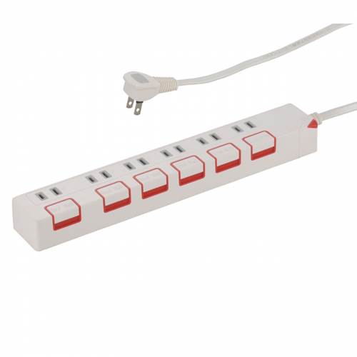 OHM オーム電機 個別押しボタンスイッチ付 節電タップ（6個口/1.5m） HS-T1179W